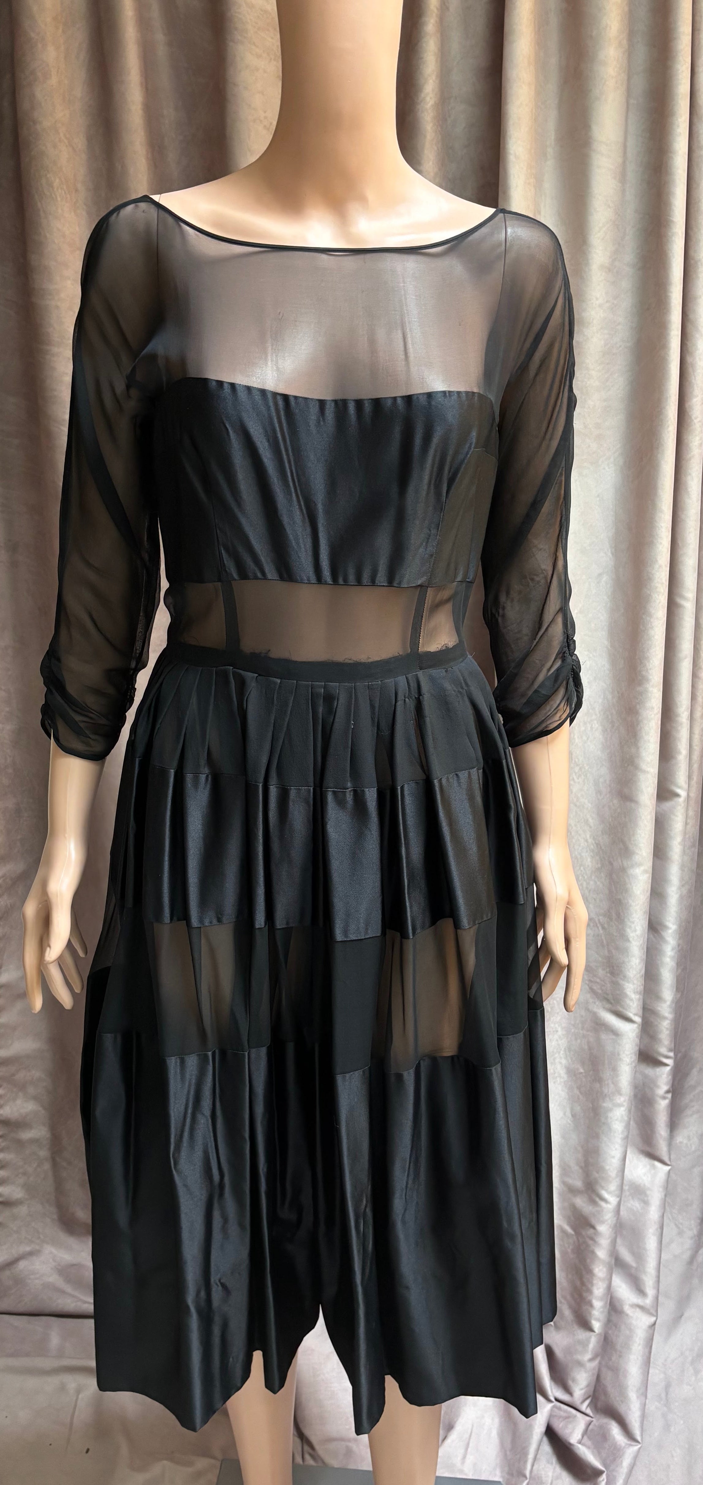 Black Sheer Mesh & Taffeta Midi Dress - Vintage treasure