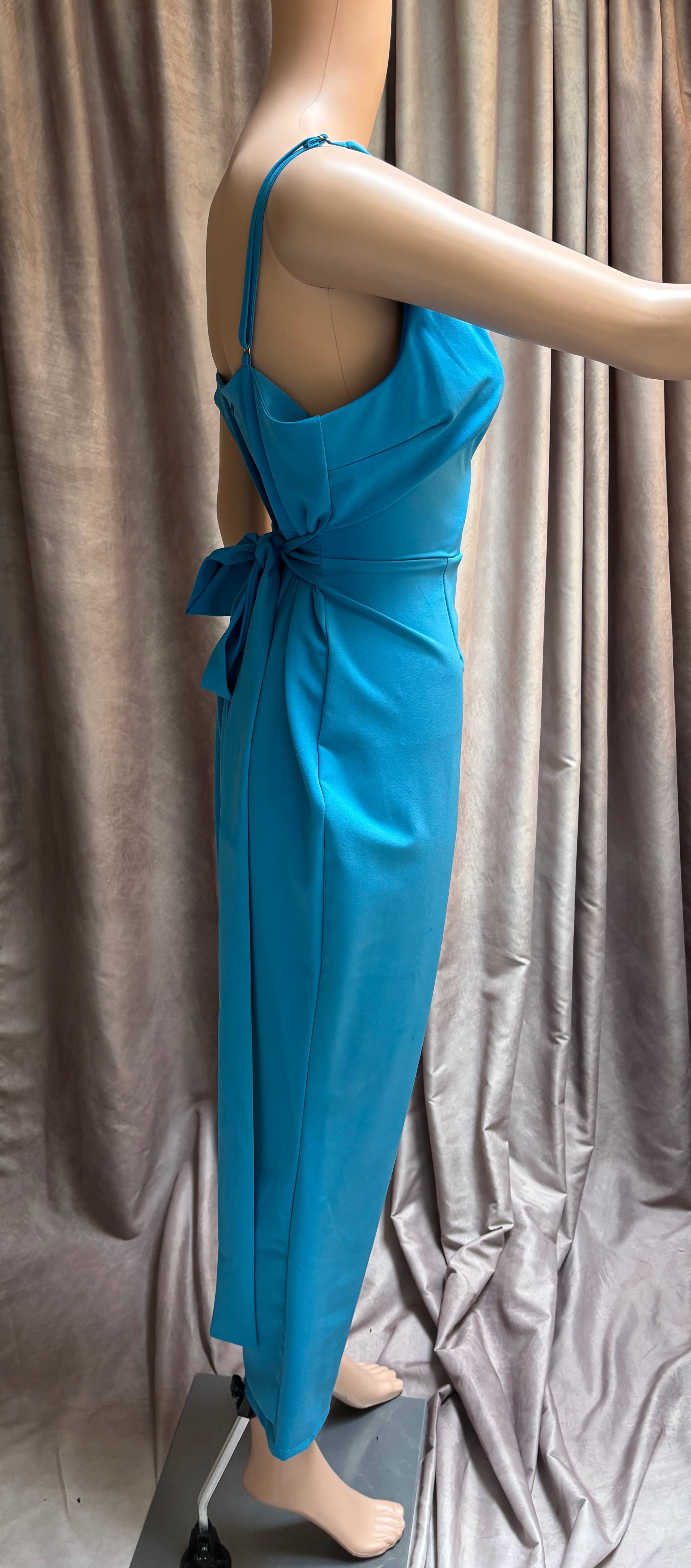 AKIRA Turquoise Wrap Jumpsuit with Tie Back — Size Medium