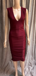 Missguided Burgundy Deep V Ruched Bodycon Midi Dress