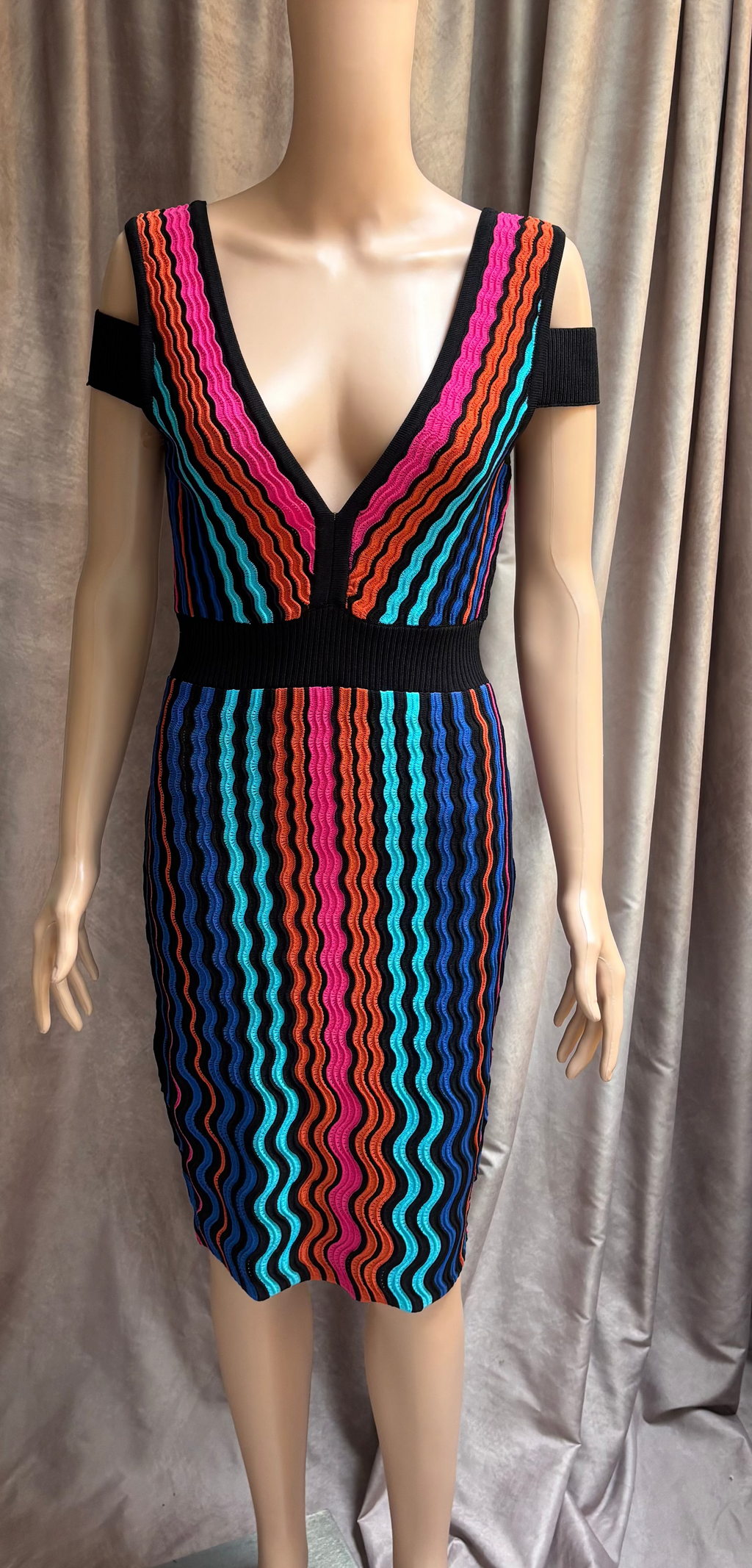 Multicolored Plunge Sweater Cocktail Dress