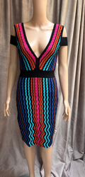 Multicolored Plunge Sweater Cocktail Dress