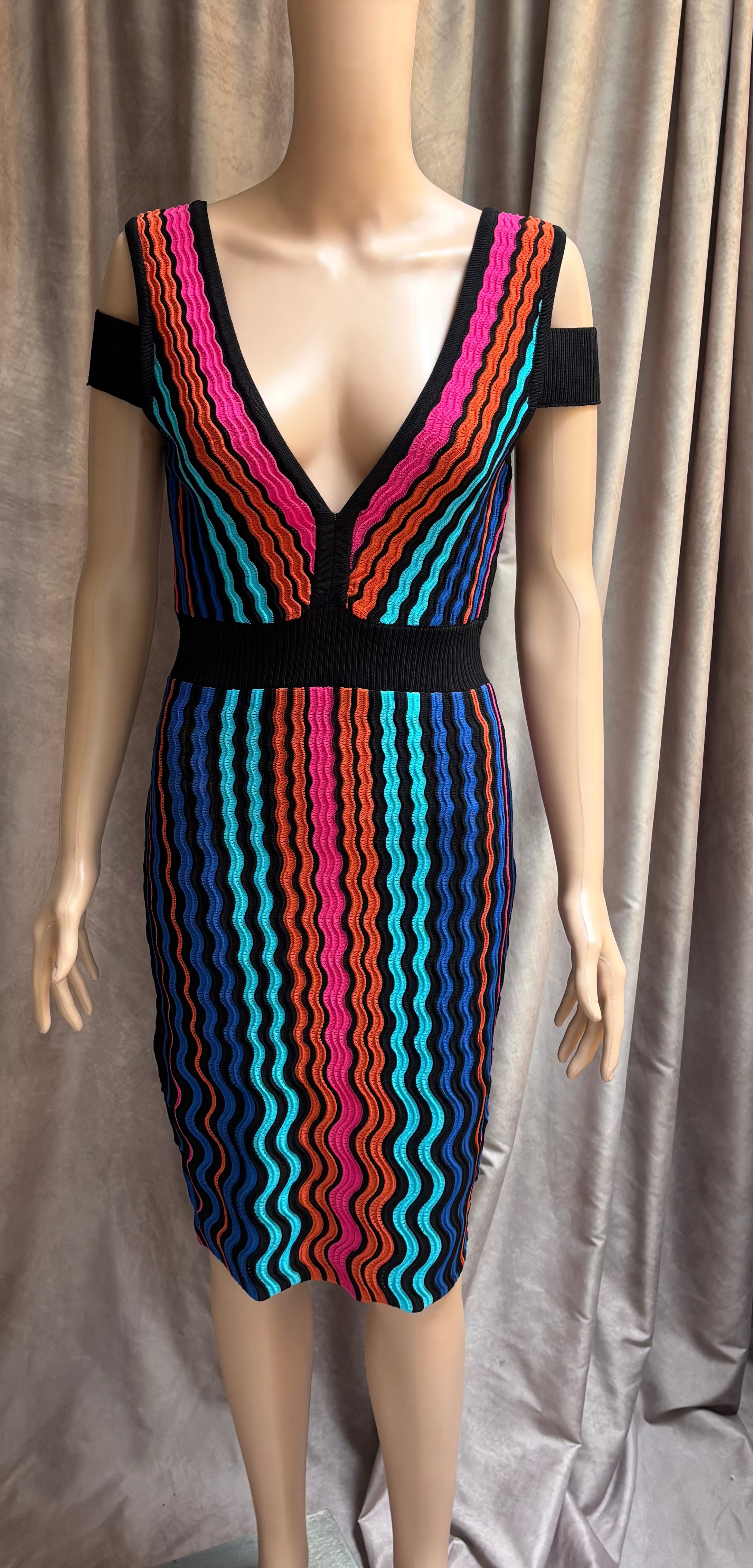 Multicolored Plunge Sweater Cocktail Dress