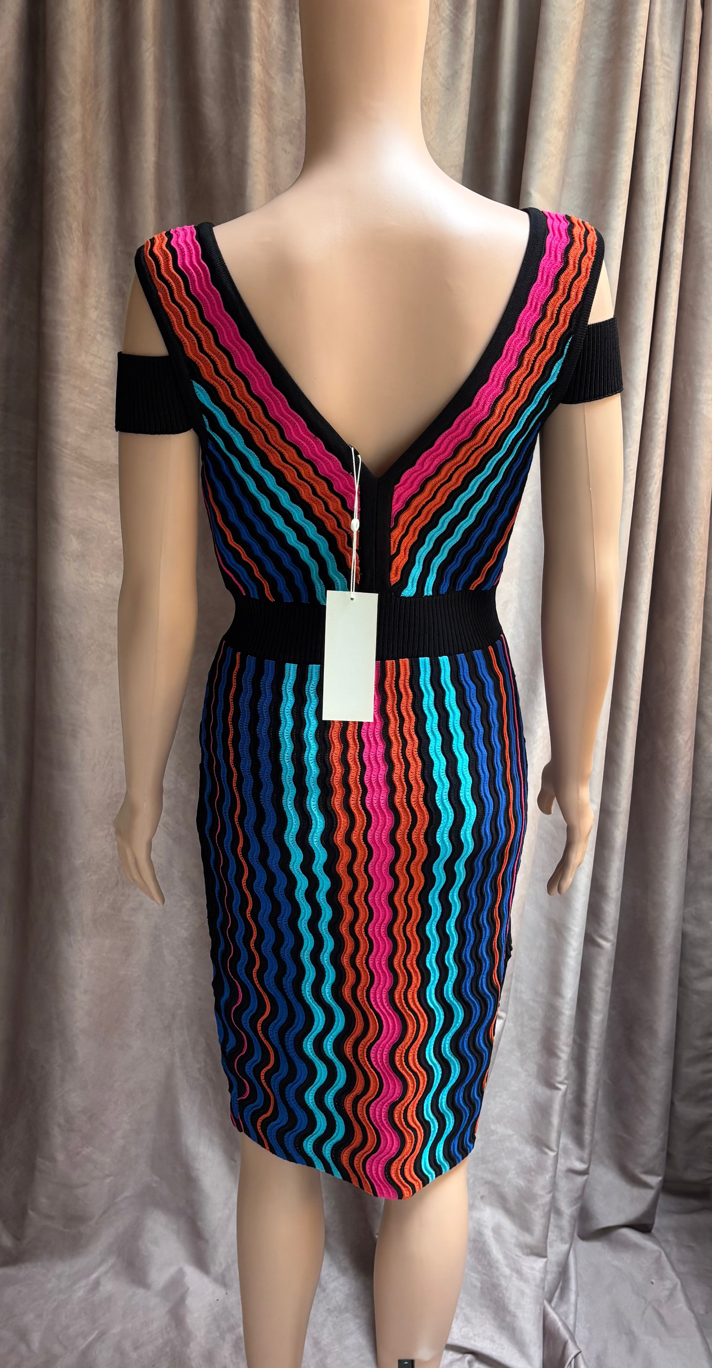 Multicolored Plunge Sweater Cocktail Dress