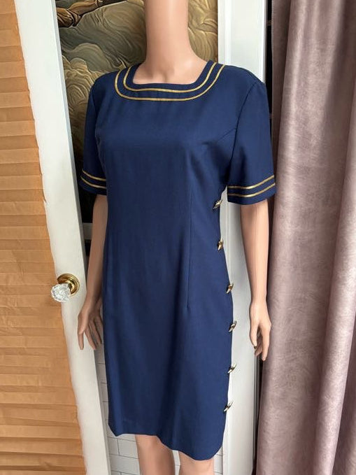Navy Blue and Gold Star Studded Dress | Vintage 80s