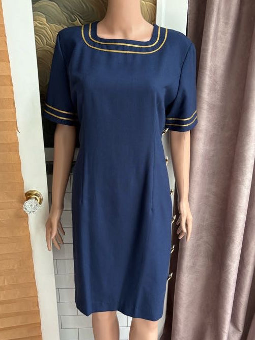 Navy Blue and Gold Star Studded Dress | Vintage 80s