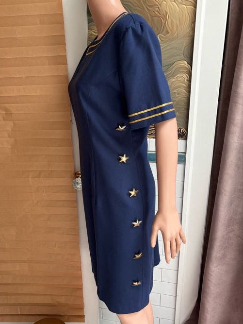 Navy Blue and Gold Star Studded Dress | Vintage 80s