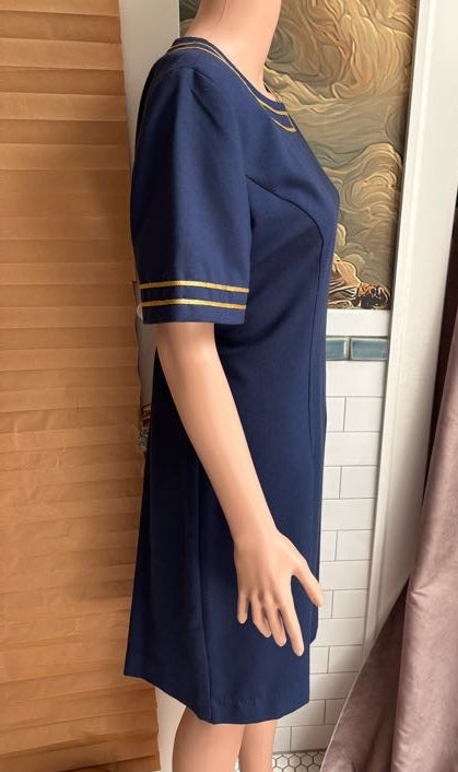 Navy Blue and Gold Star Studded Dress | Vintage 80s