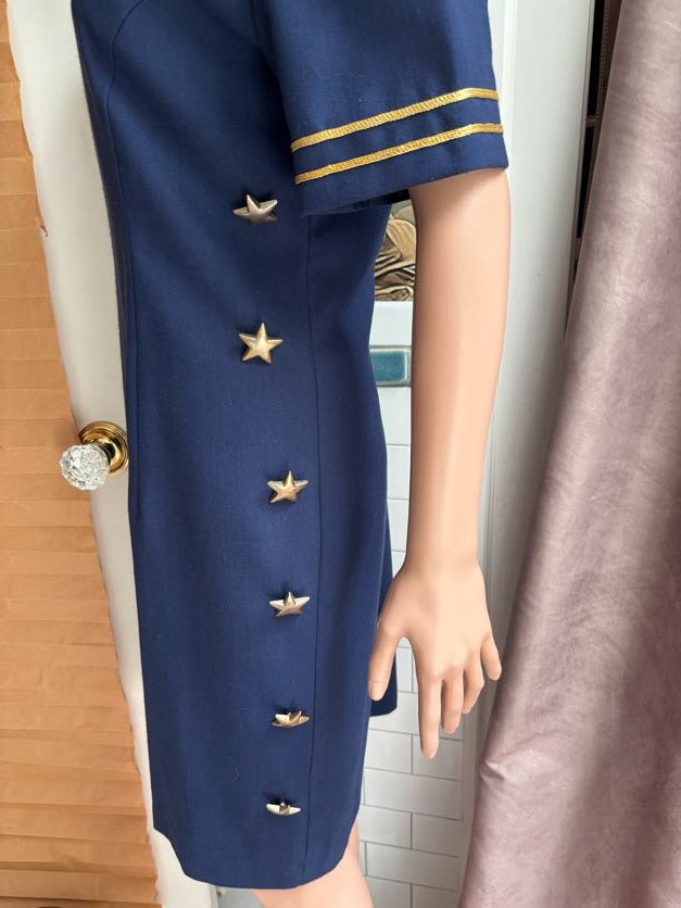Navy Blue and Gold Star Studded Dress | Vintage 80s