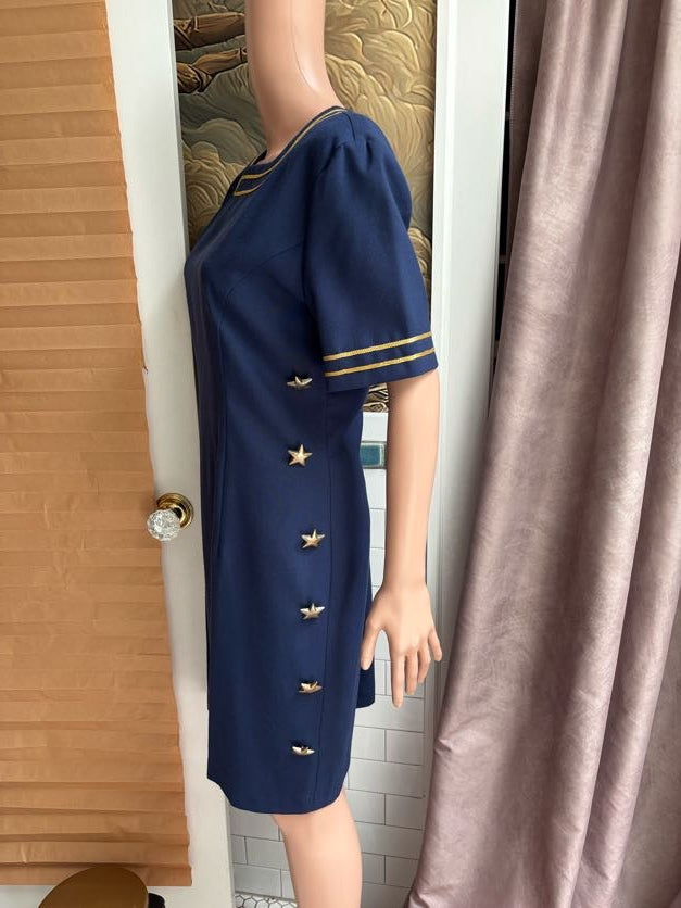Navy Blue and Gold Star Studded Dress | Vintage 80s