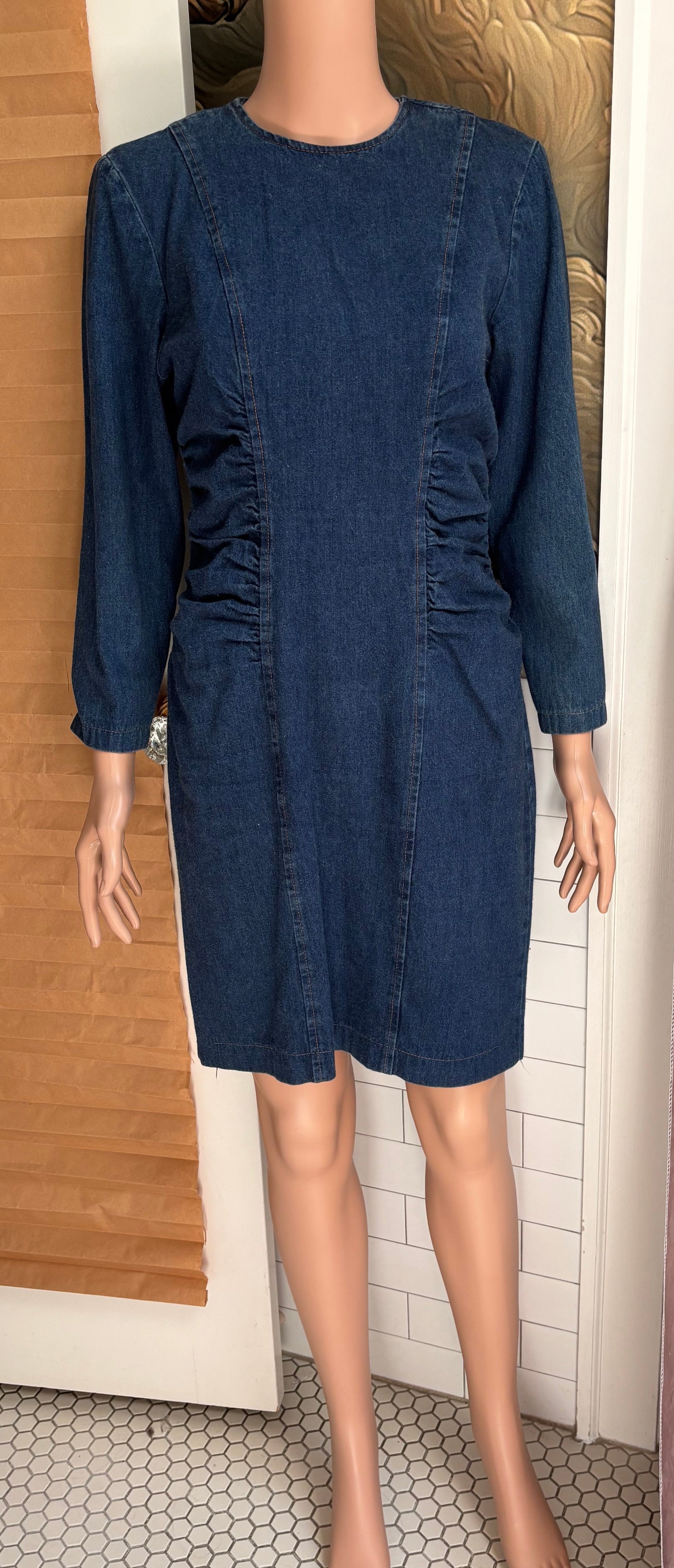 Denim Longsleeve Ruched Dress