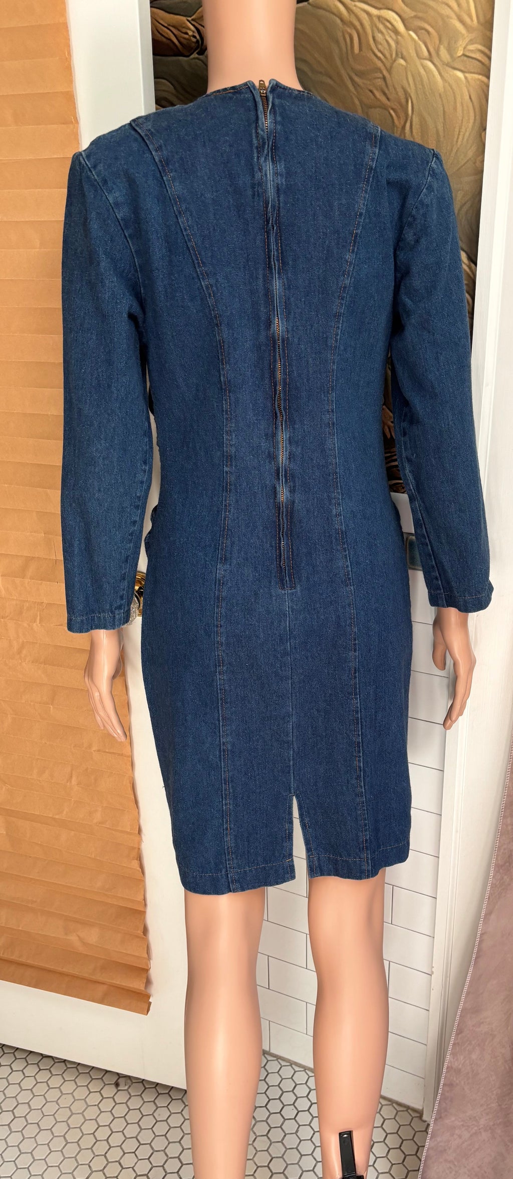 Denim Longsleeve Ruched Dress