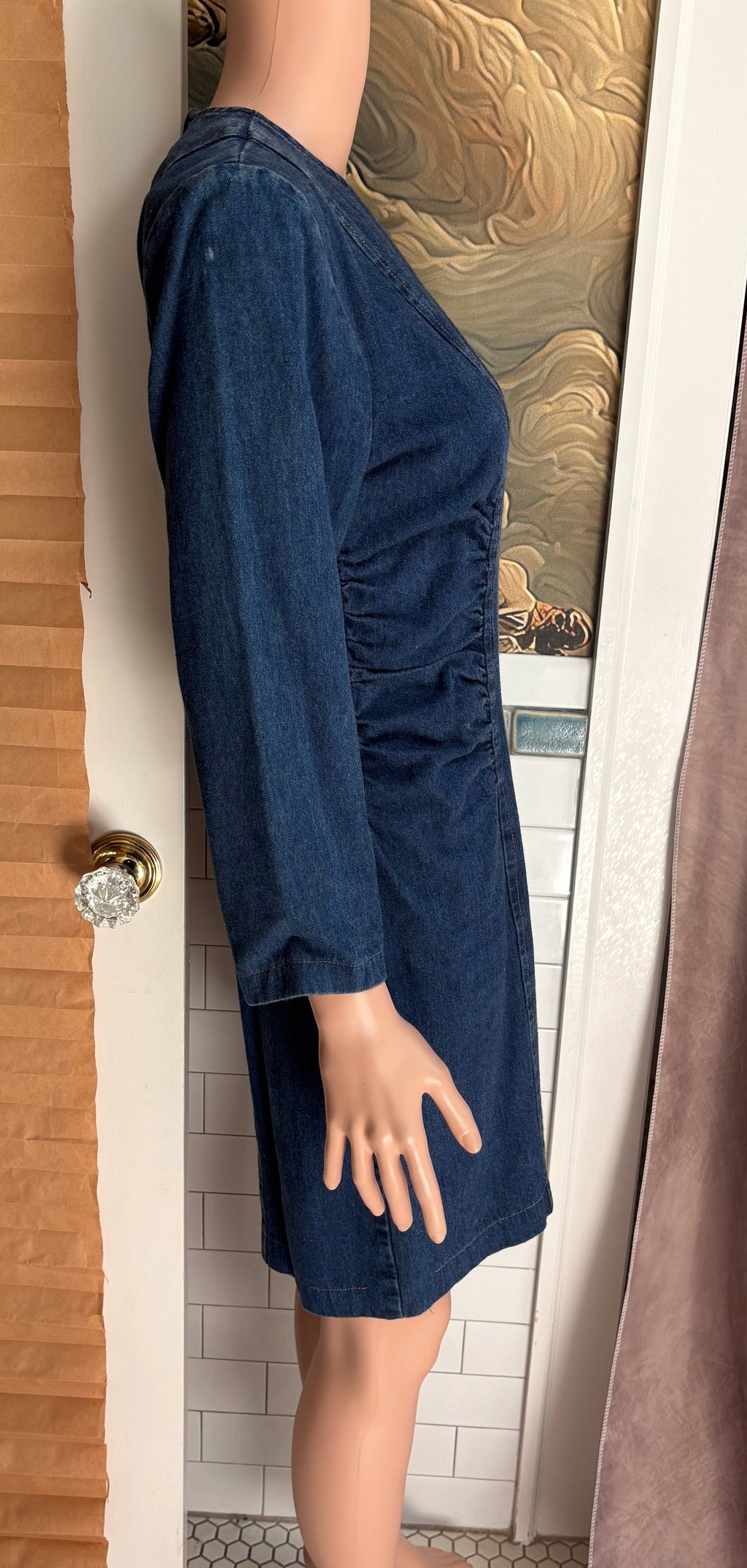 Denim Longsleeve Ruched Dress