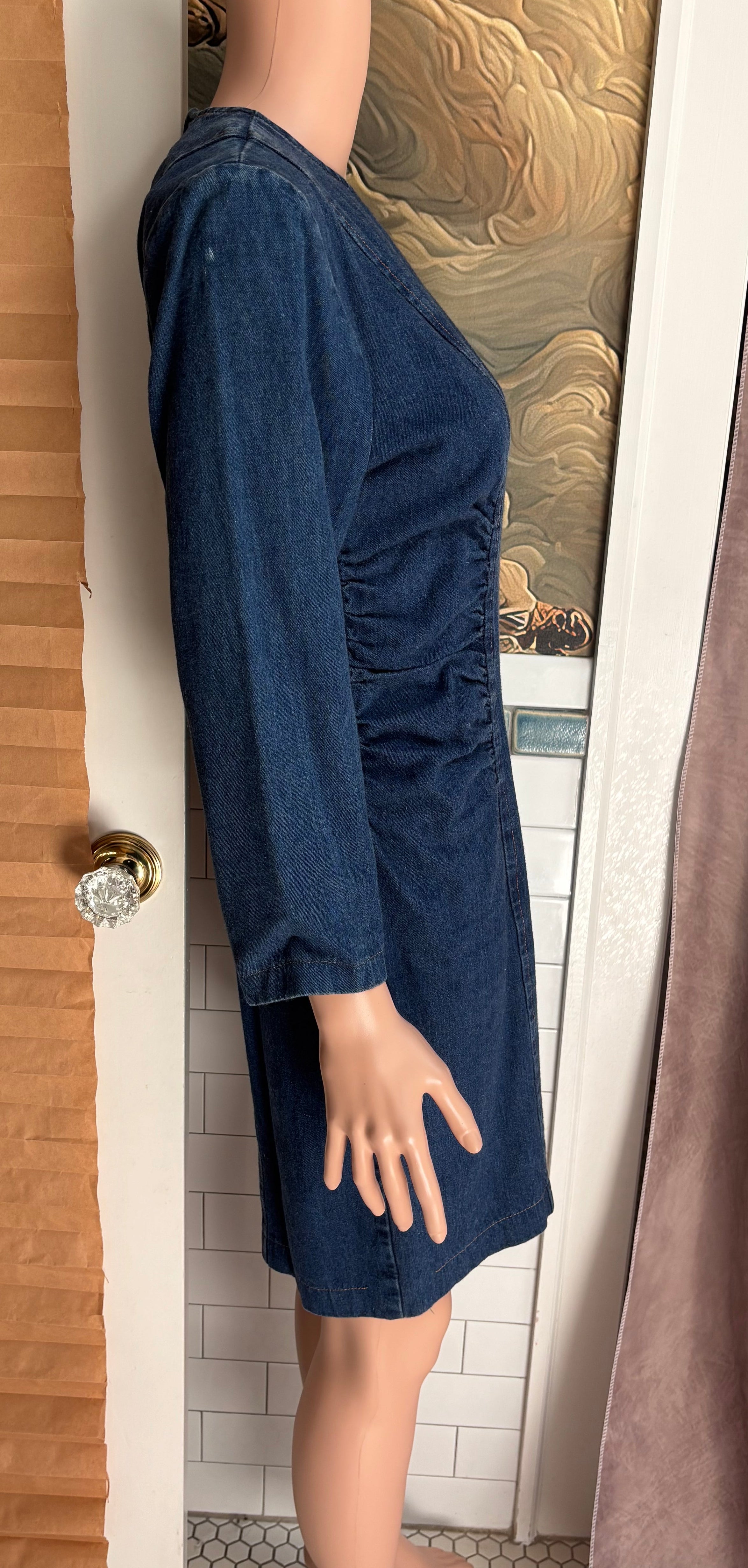 Denim Longsleeve Ruched Dress