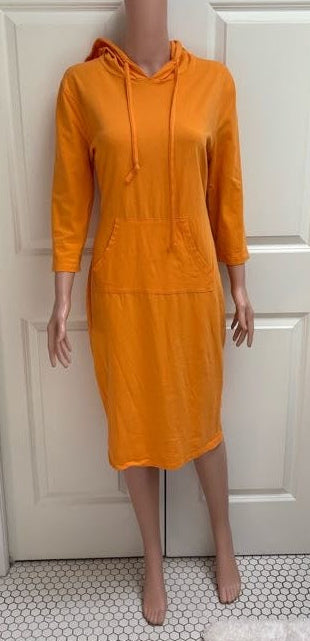 Bright Orange Jersey Hoodie T-Shirt Dress | Pocket & Drawstring | One Size / Medium