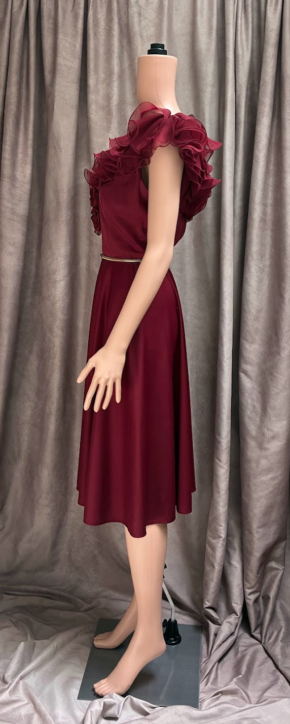 Vintage 1970s Burgundy Ruffle Disco Dress | Kentucky Derby | Dance Floor Ready