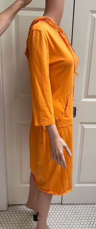 Bright Orange Jersey Hoodie T-Shirt Dress | Pocket & Drawstring | One Size / Medium