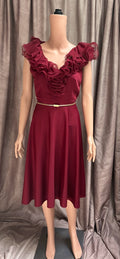 Vintage 1970s Burgundy Ruffle Disco Dress | Kentucky Derby | Dance Floor Ready