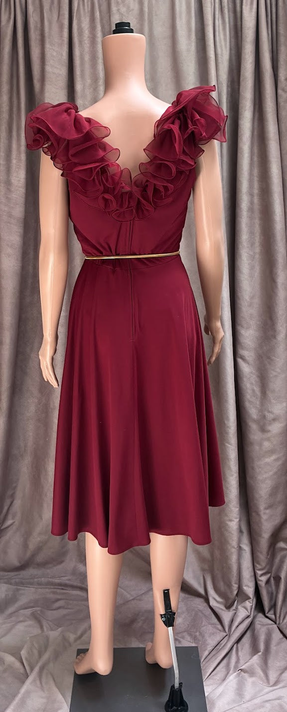 Vintage 1970s Burgundy Ruffle Disco Dress | Kentucky Derby | Dance Floor Ready