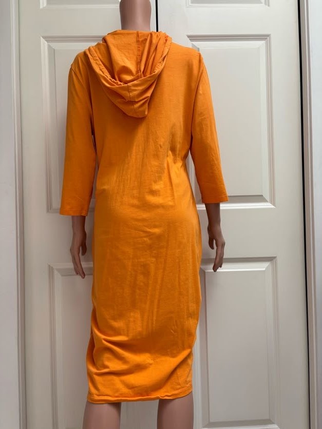 Bright Orange Jersey Hoodie T-Shirt Dress | Pocket & Drawstring | One Size / Medium