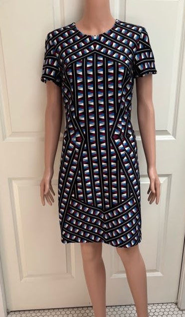 Vintage Maia Geometric Print Scuba Bodycon Dress | Knee Length | Size 10