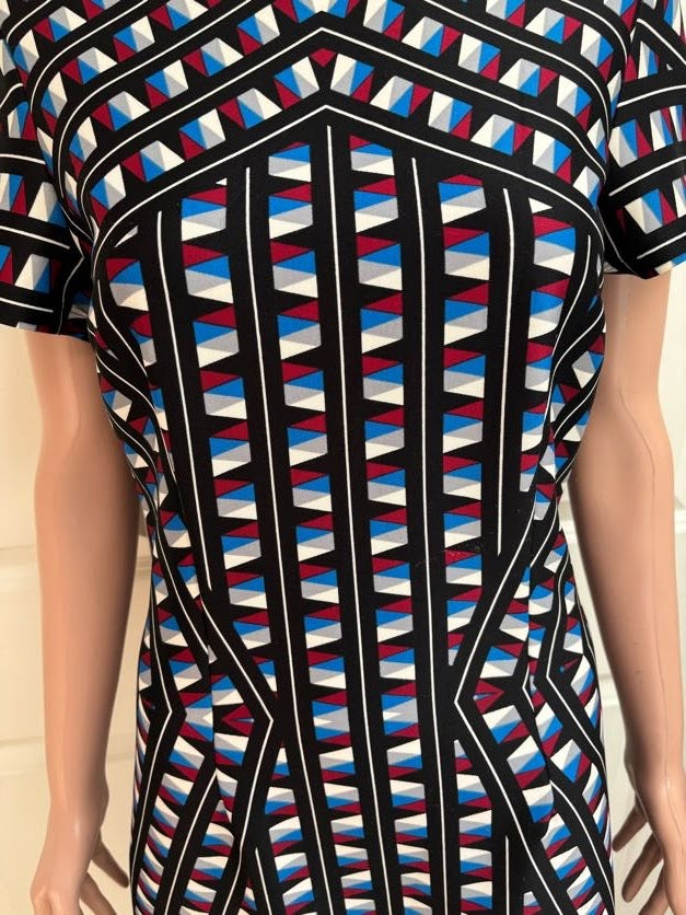 Vintage Maia Geometric Print Scuba Bodycon Dress | Knee Length | Size 10