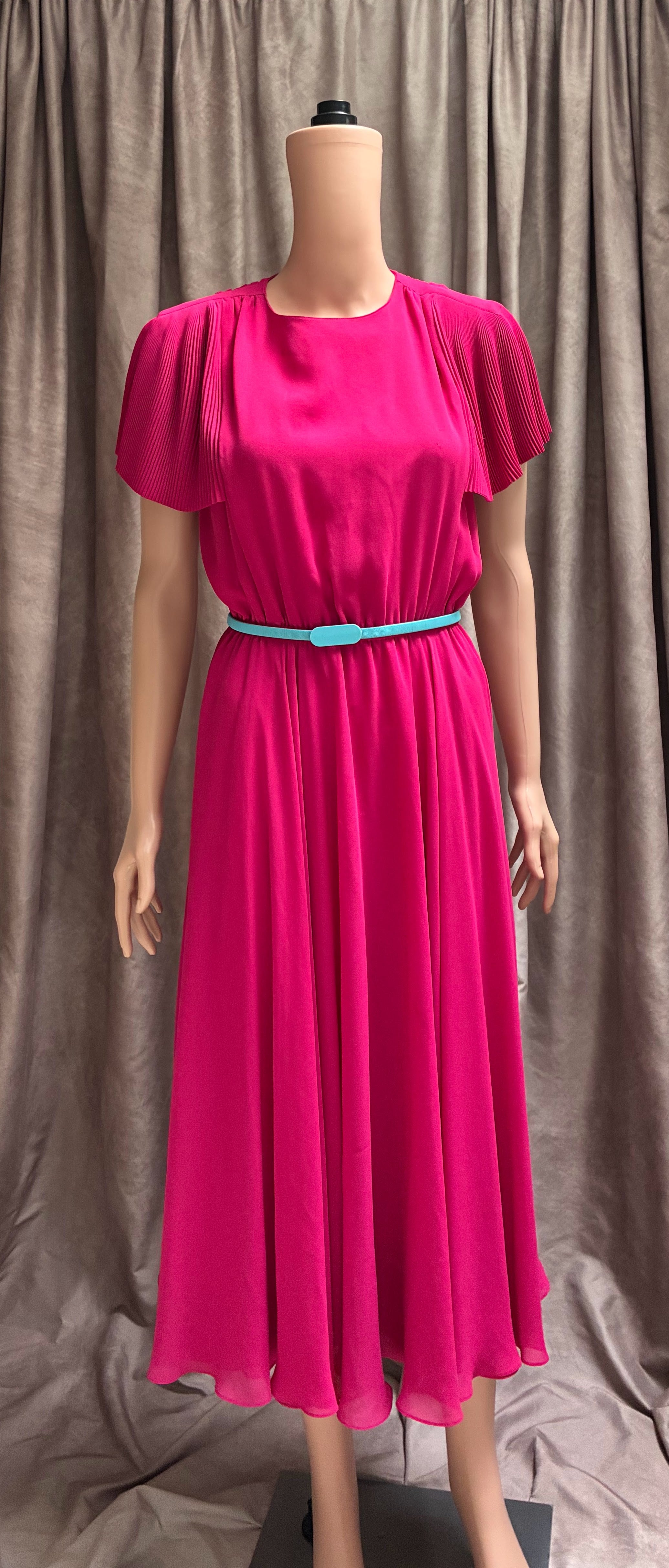 Vintage Pierre Cardin Paris NYC Boutique Neon Fuchsia Chiffon Maxi Dress | Size 4