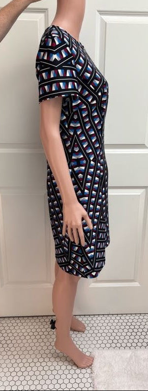 Vintage Maia Geometric Print Scuba Bodycon Dress | Knee Length | Size 10