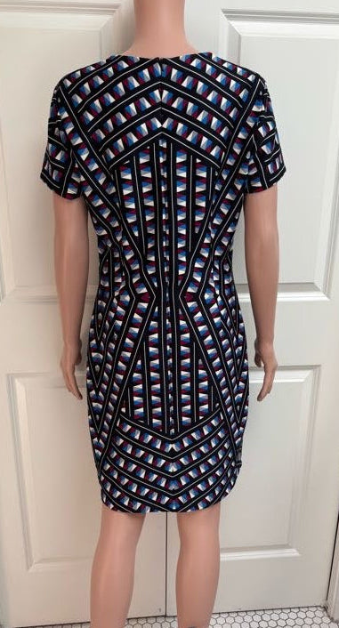 Vintage Maia Geometric Print Scuba Bodycon Dress | Knee Length | Size 10