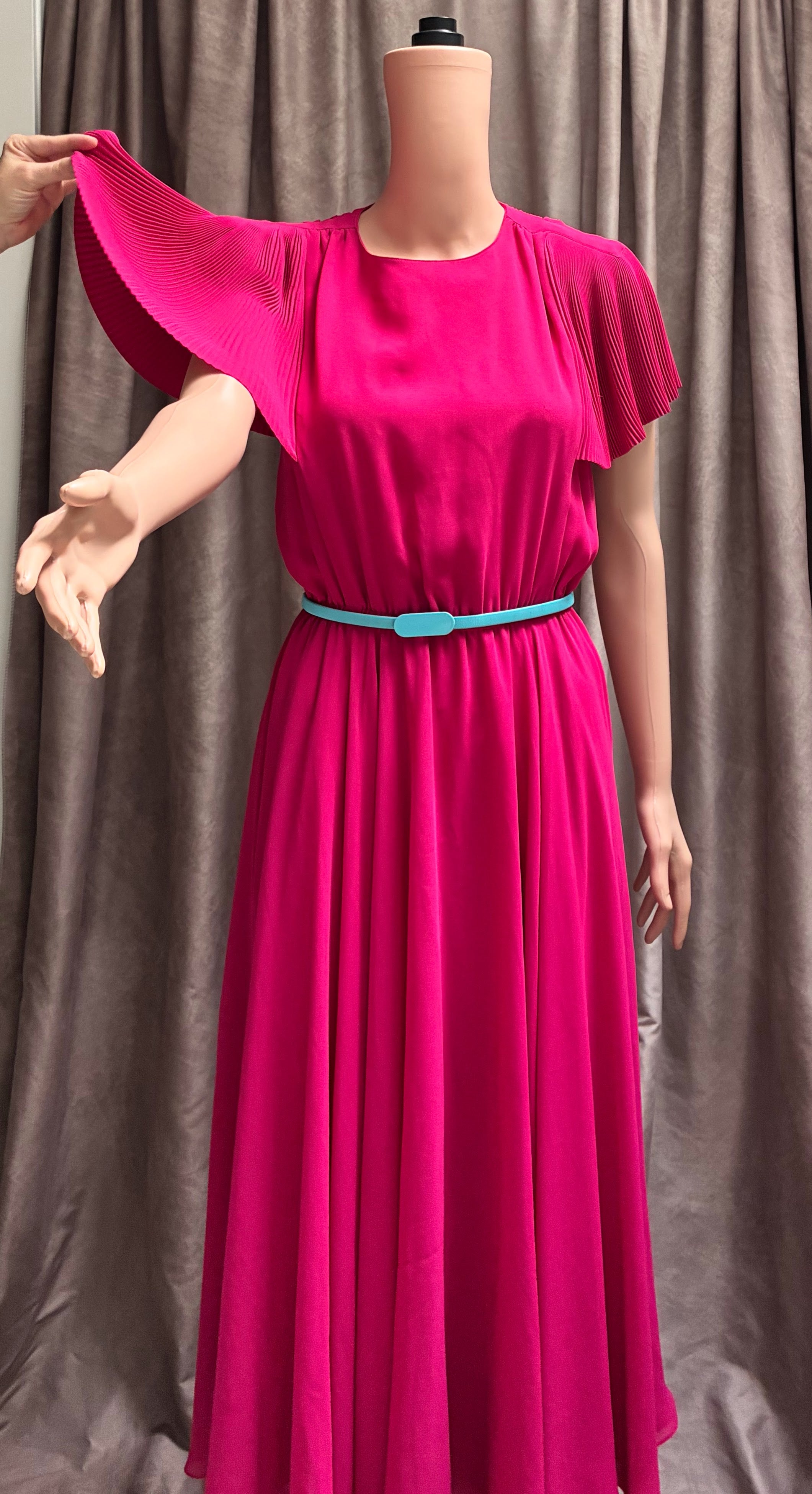 Vintage Pierre Cardin Paris NYC Boutique Neon Fuchsia Chiffon Maxi Dress | Size 4