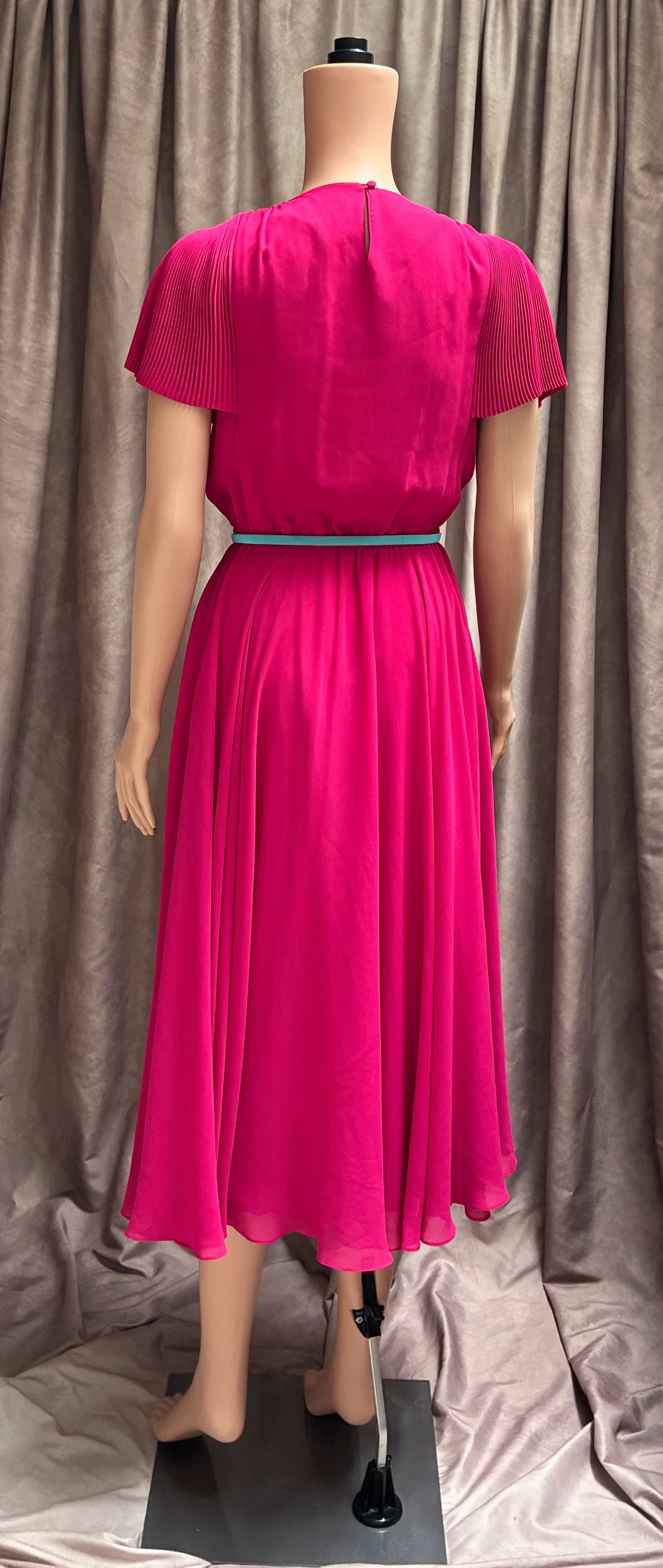 Vintage Pierre Cardin Paris NYC Boutique Neon Fuchsia Chiffon Maxi Dress | Size 4