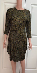 Vintage 1980s Keith Haring-Inspired Black & Yellow Peplum Bodycon Dress | Shoulder Pads | Size 8