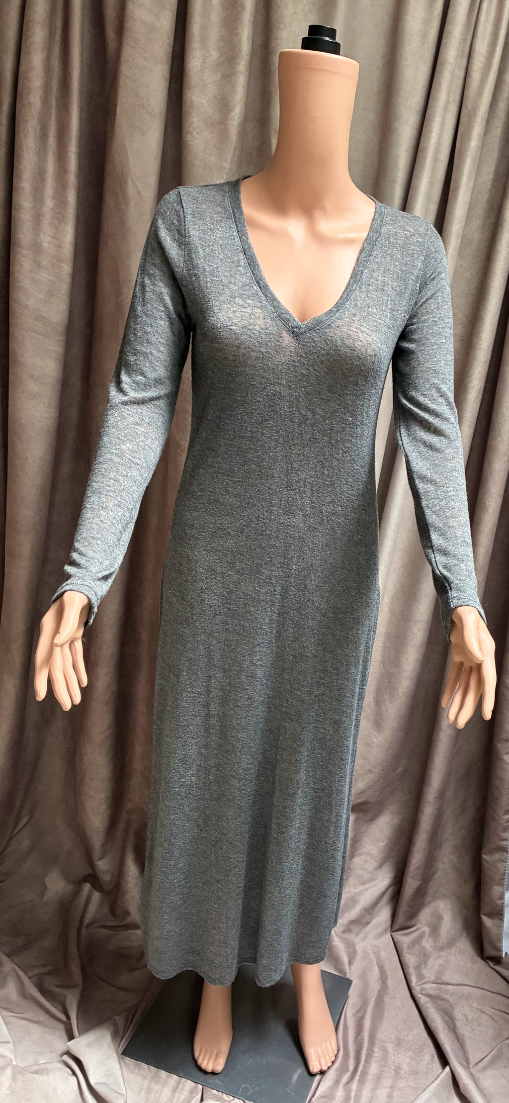 Minimalist Sheer Knit Maxi Dress | Deep V-Neck | Carolyn Bessette Vibes | Size 4