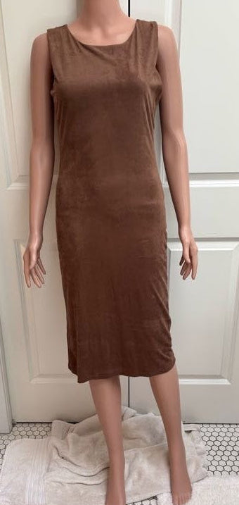 Faux Suede Light Brown Bodycon Dress | Stretchy & Soft | Size Medium
