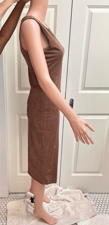 Faux Suede Light Brown Bodycon Dress | Stretchy & Soft | Size Medium