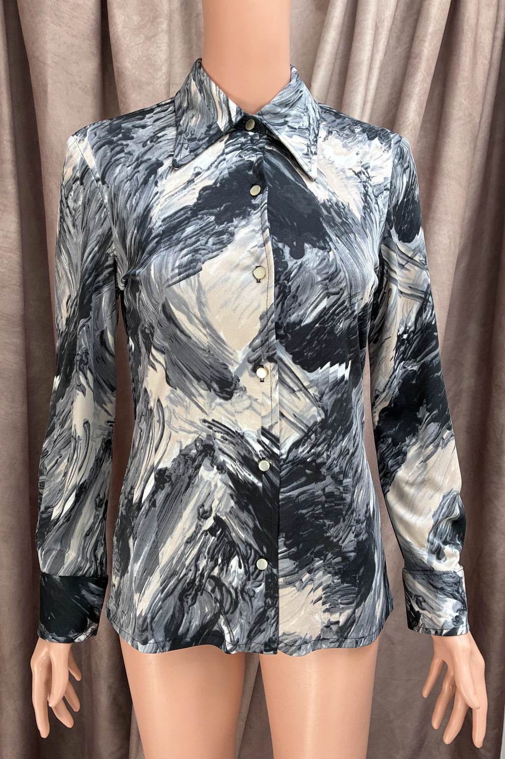 Vintage 1970s Personal Division Smoky Psychedelic Secretary Blouse | 100% Polyester | Size 10