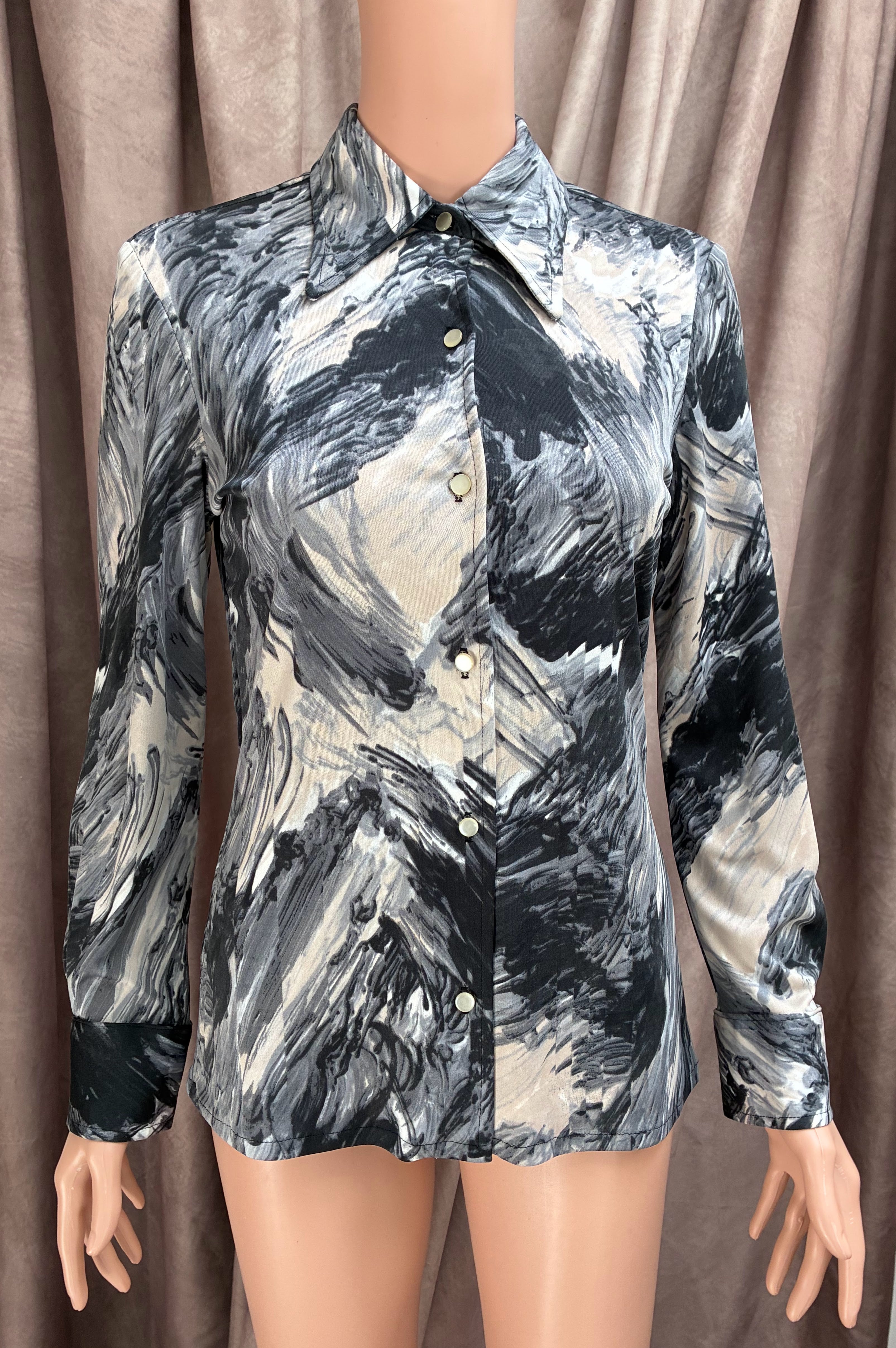 Vintage 1970s Personal Division Smoky Psychedelic Secretary Blouse | 100% Polyester | Size 10