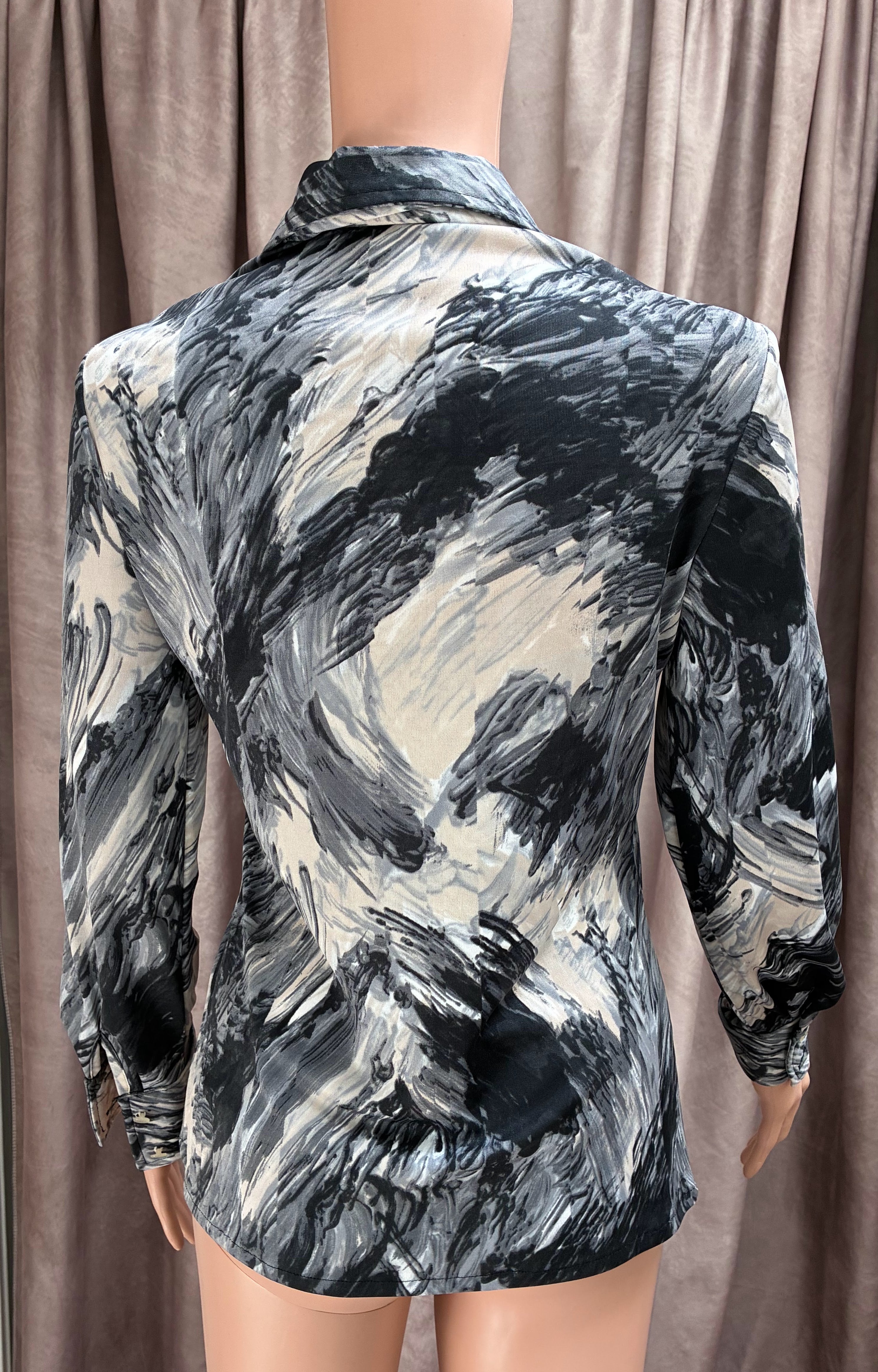 Vintage 1970s Personal Division Smoky Psychedelic Secretary Blouse | 100% Polyester | Size 10
