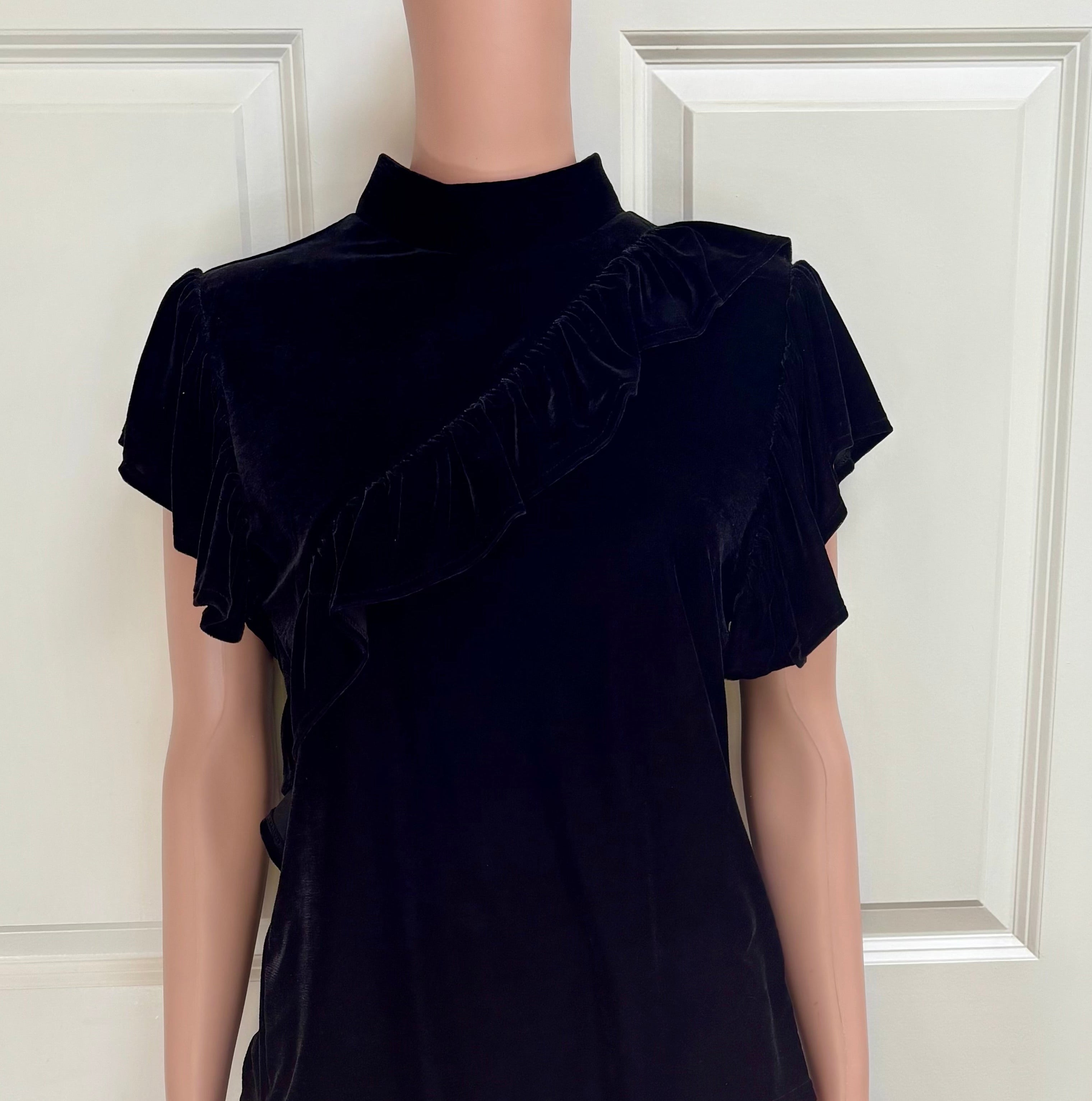 Black Velvet Ruffle Blouse