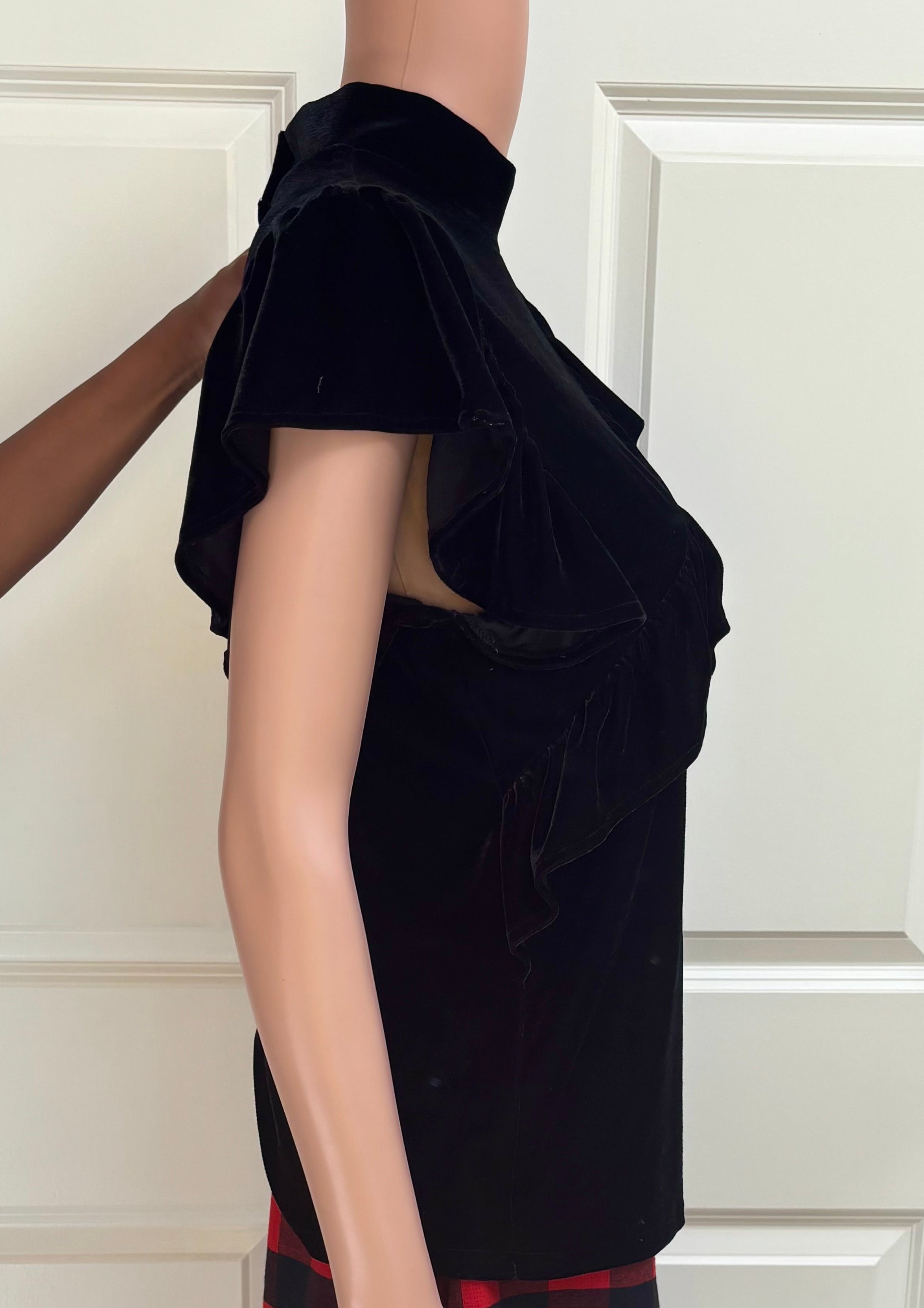 Black Velvet Ruffle Blouse