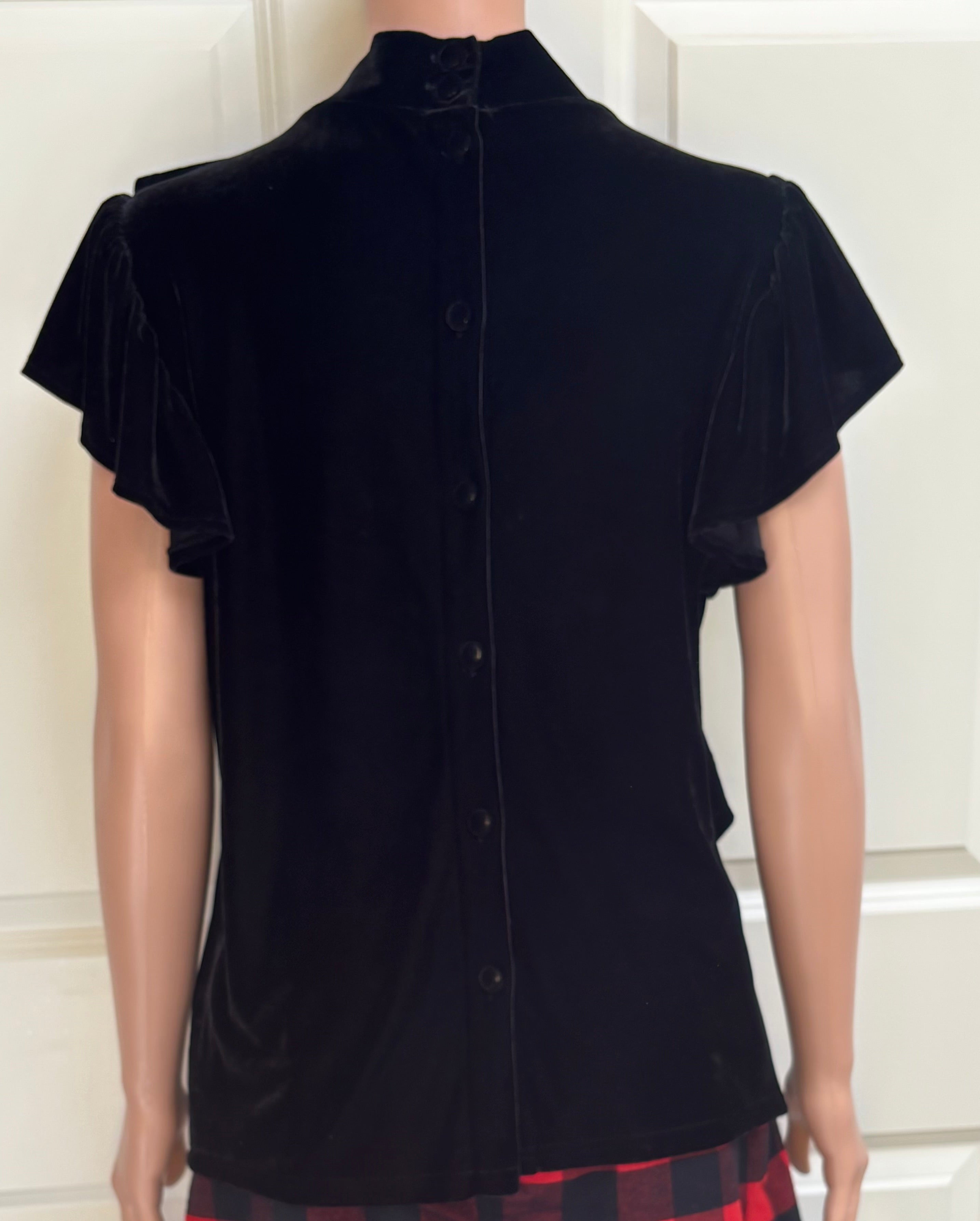 Black Velvet Ruffle Blouse