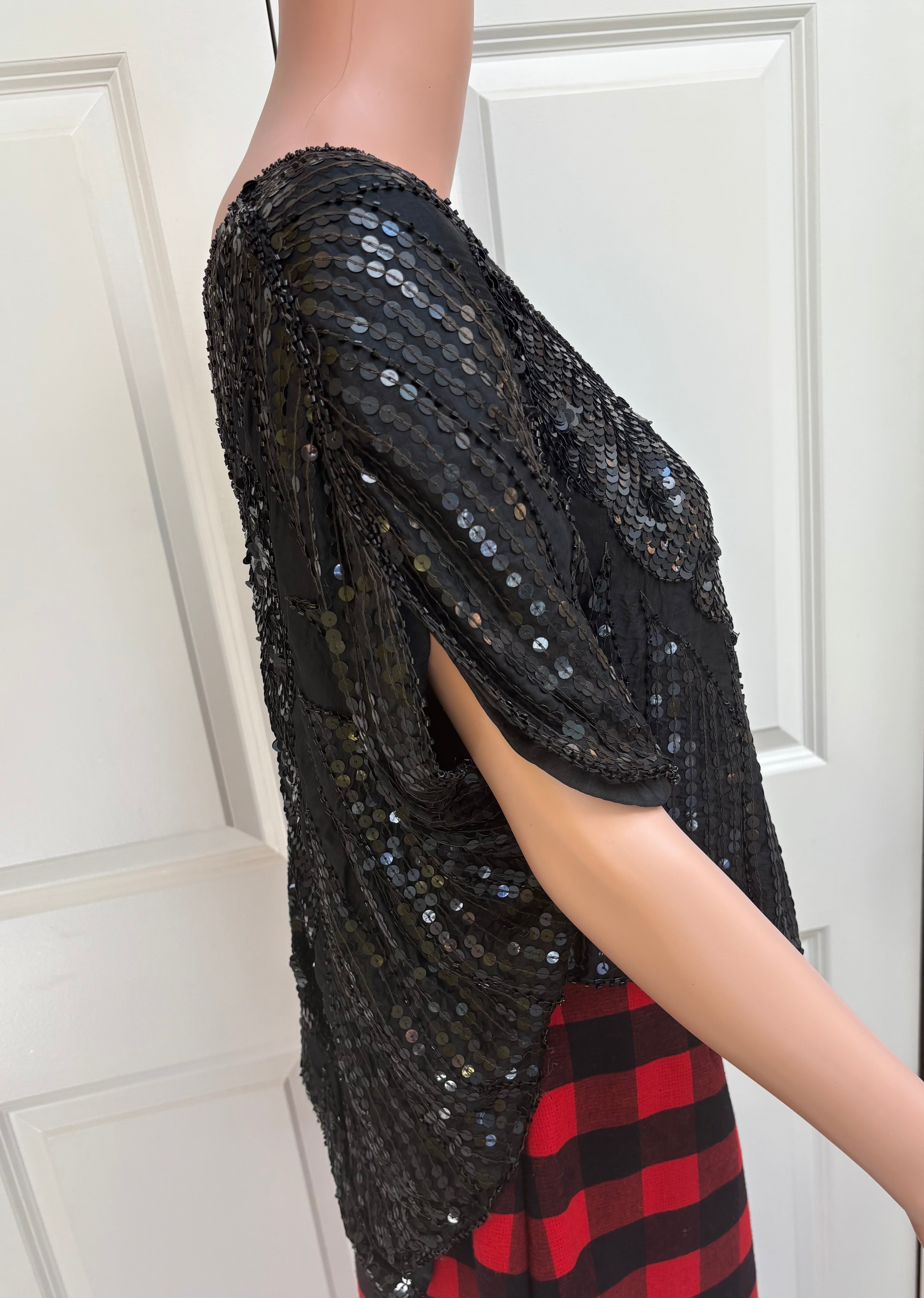 Vintage 70s Black Sequin Butterfly Shirt