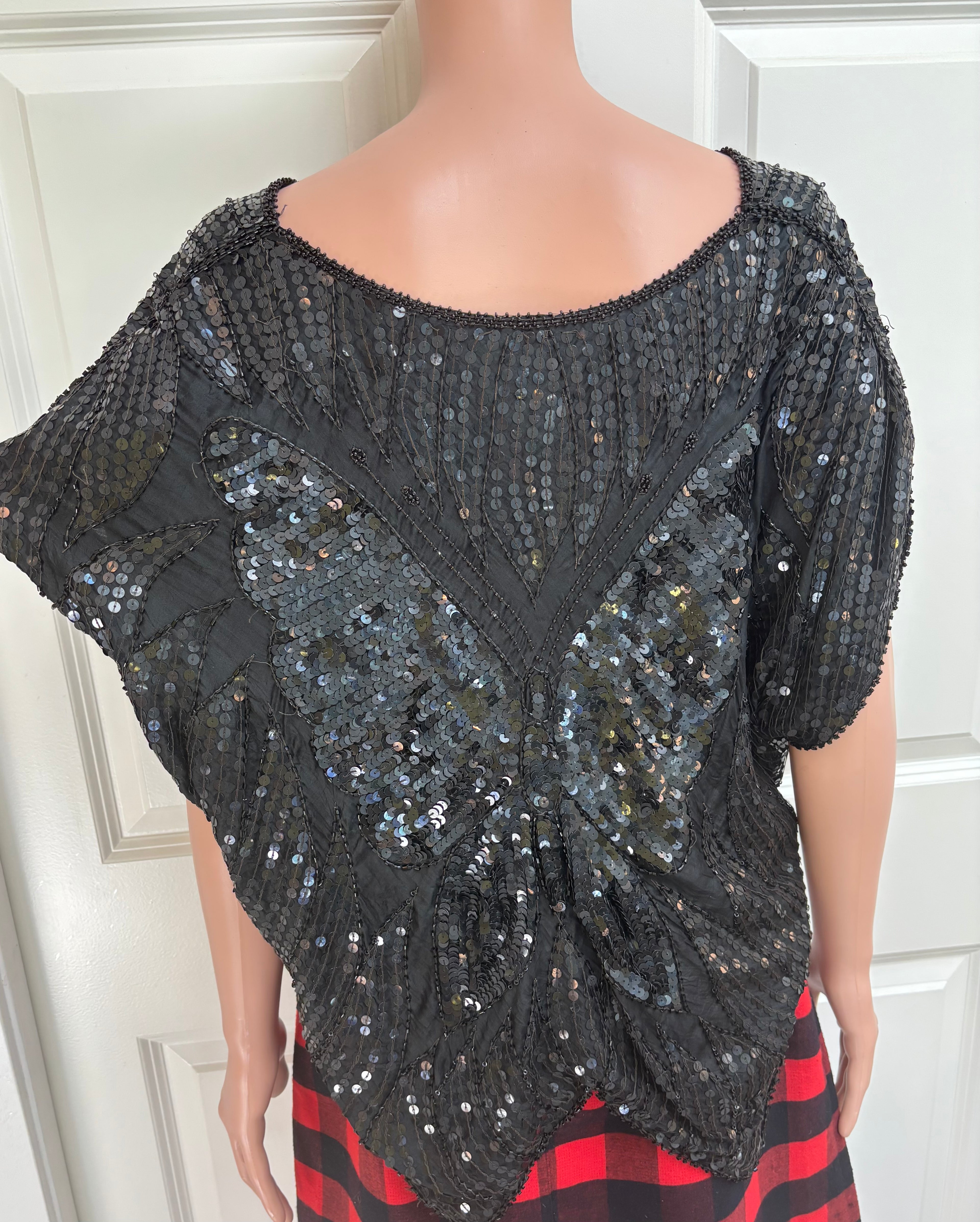 Vintage 70s Black Sequin Butterfly Shirt