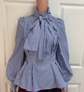 Blue and White Striped Tie Bow Blouse