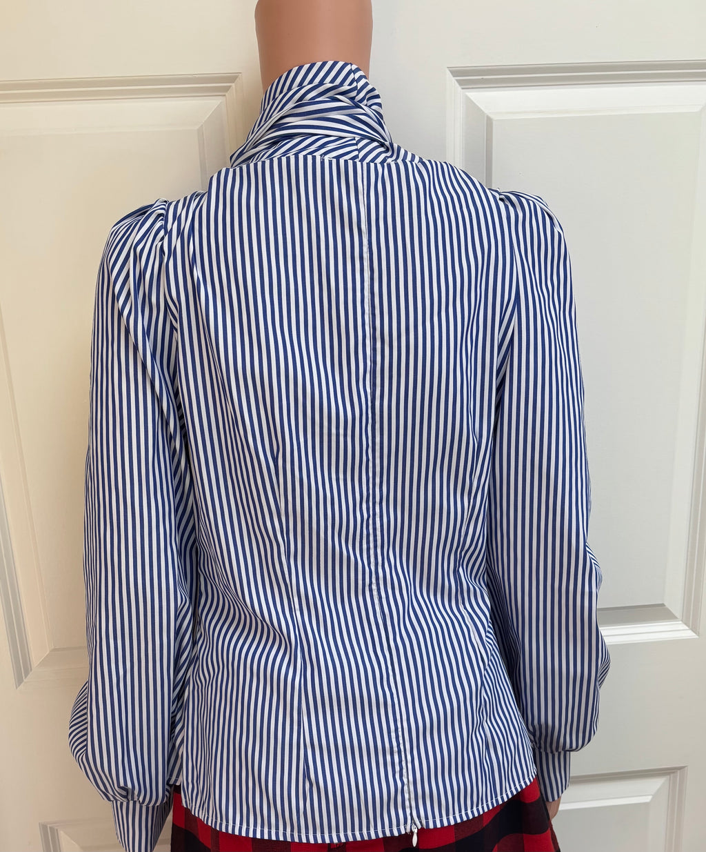 Blue and White Striped Tie Bow Blouse