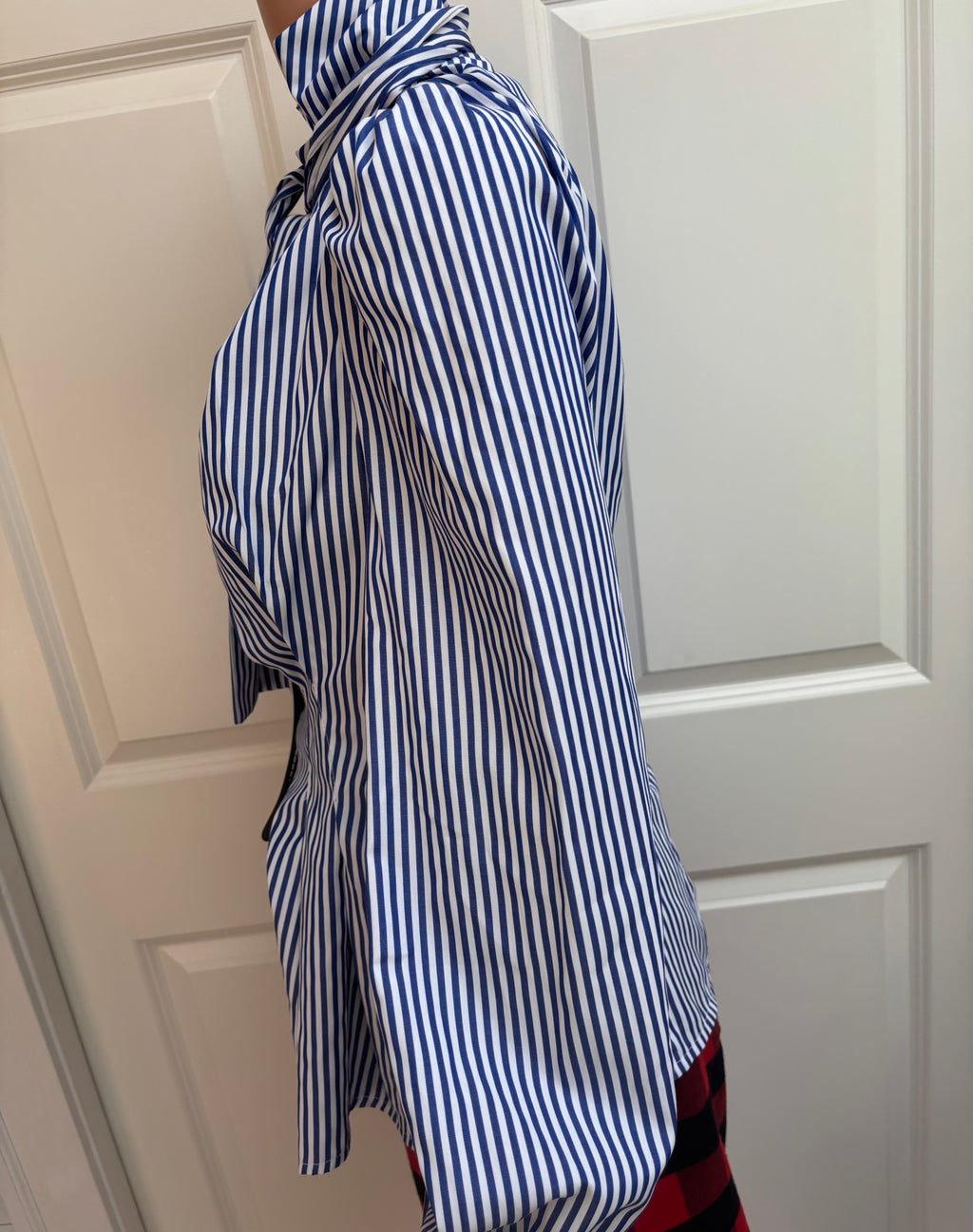 Blue and White Striped Tie Bow Blouse