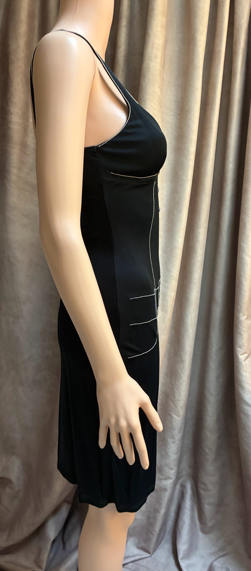 Vintage Moschino Black Satin Slip Dress with Rhinestone Detail