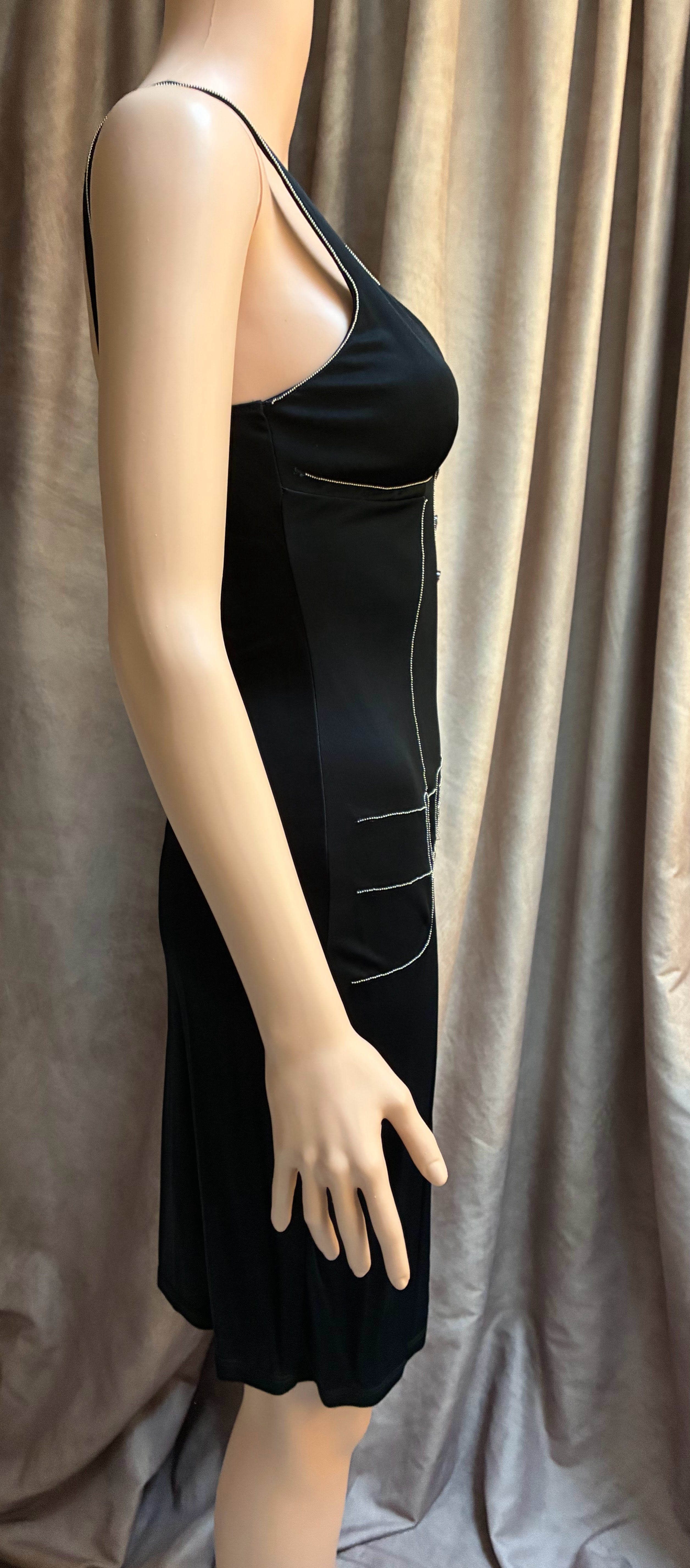 Vintage Moschino Black Satin Slip Dress with Rhinestone Detail
