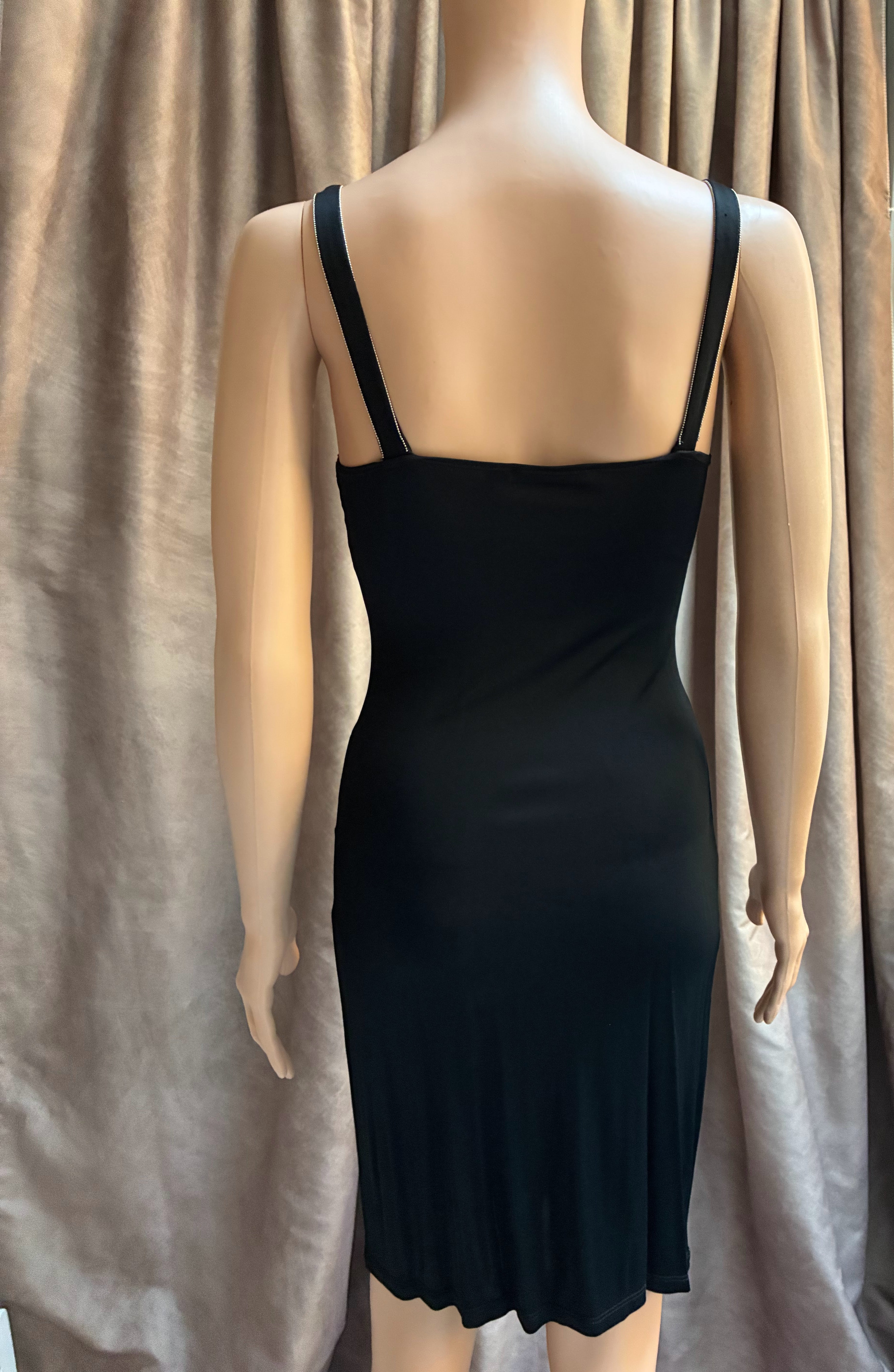 Vintage Moschino Black Satin Slip Dress with Rhinestone Detail