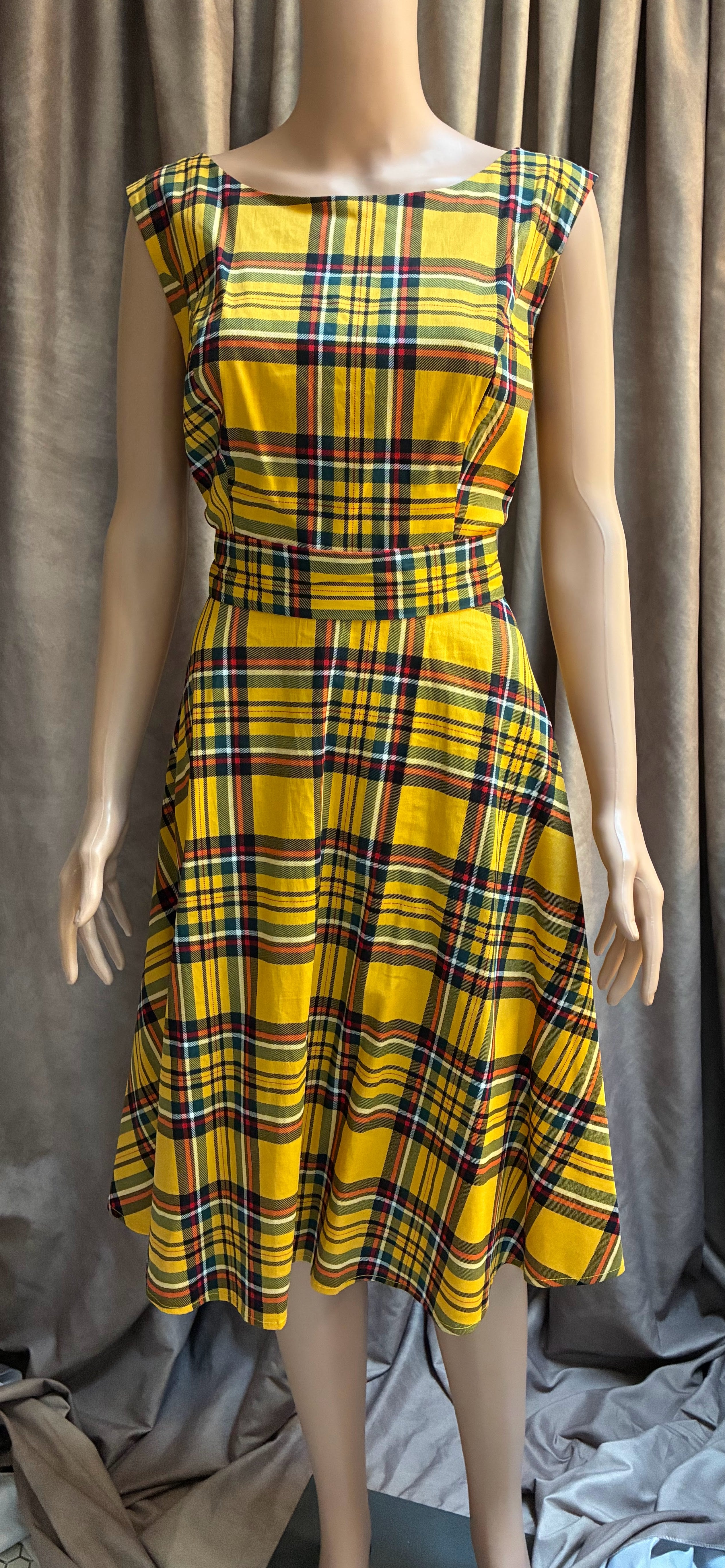 Yellow Tartan Plaid Cotton Circle Skirt Dress