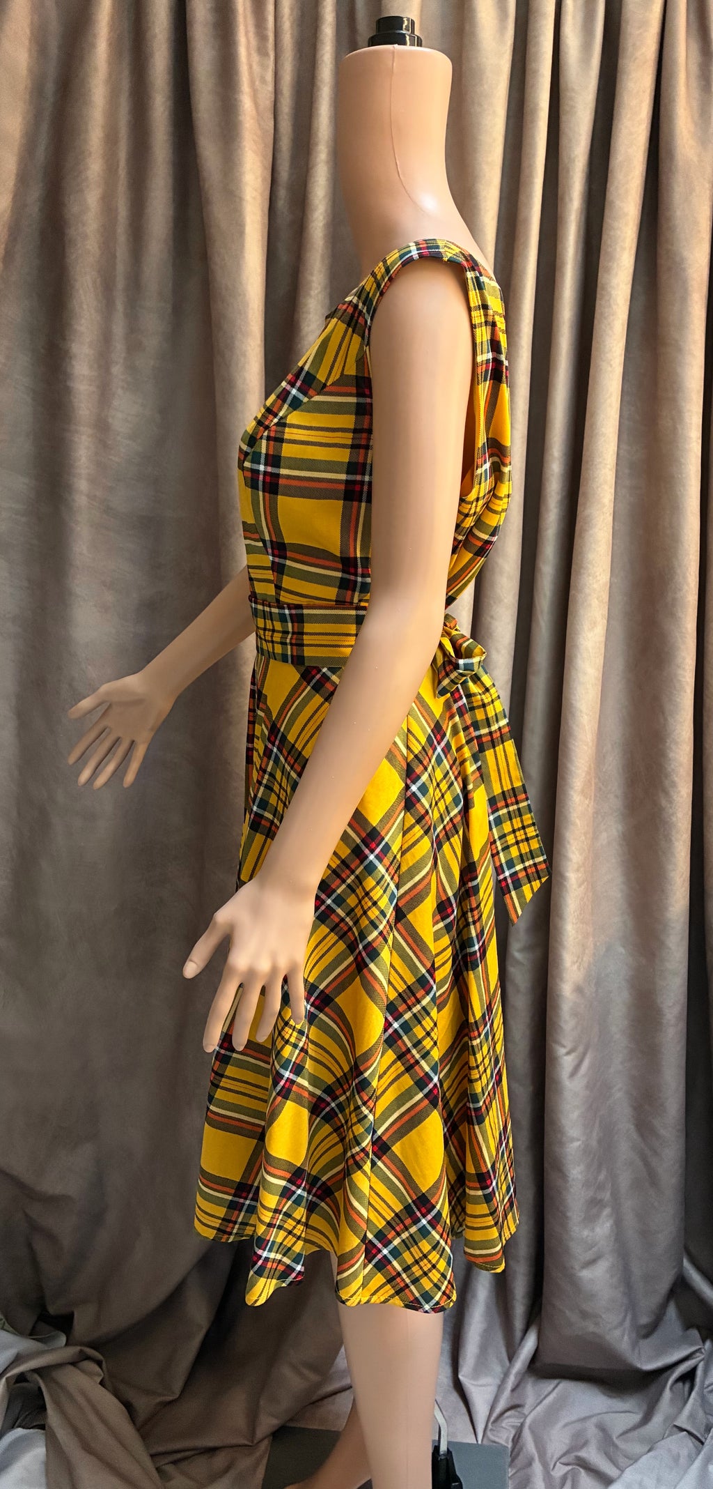 Yellow Tartan Plaid Cotton Circle Skirt Dress